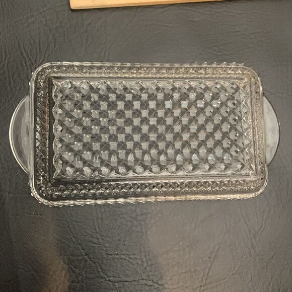 Diamond Cut Crystal Glass 10 X 5 Inches With Handles Bathroom Kitchen Bedside - Picture 3 of 5